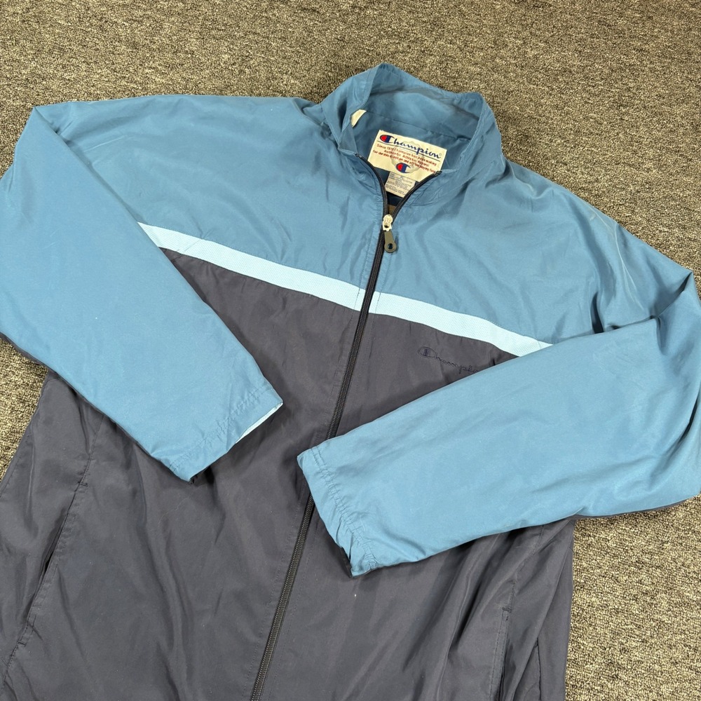 Vintage Champion Windbreaker Jacket Mens XL Blue Colorblock Full Zip